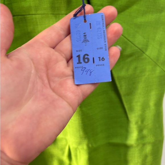 VTG 60's Linen Mock neck Midi Dress Bright Green Tags Still Attached - Picture 4 of 12